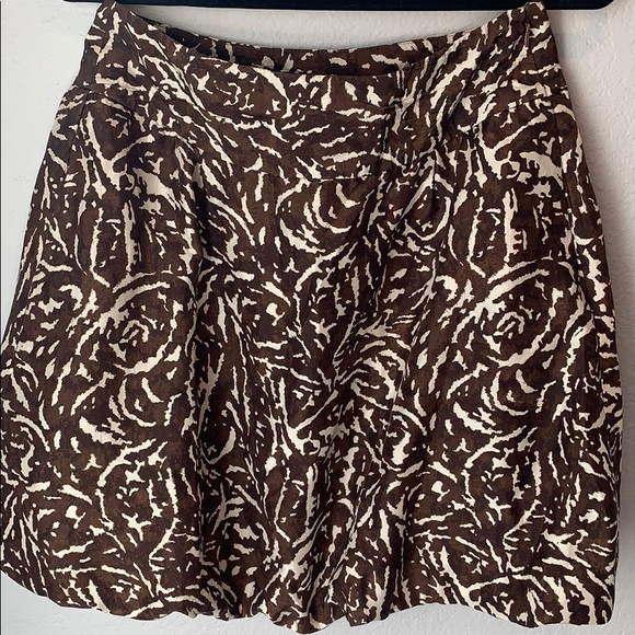 Silk Brown & White Abstract Floral Bell Skirt - Picture 3 of 10